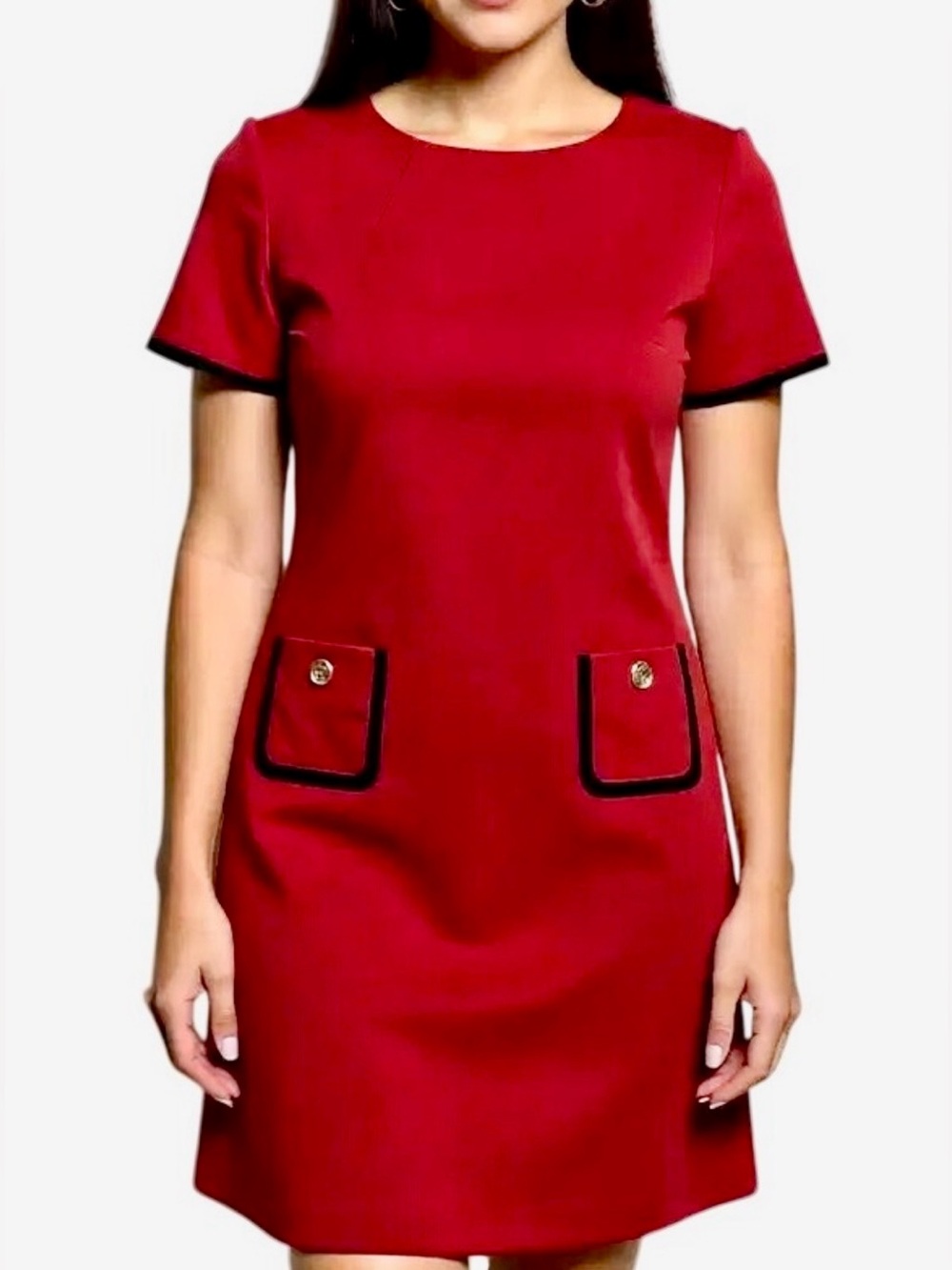 Tommy Hilfiger Crimson Short Sleeve Pocket Shift Dress